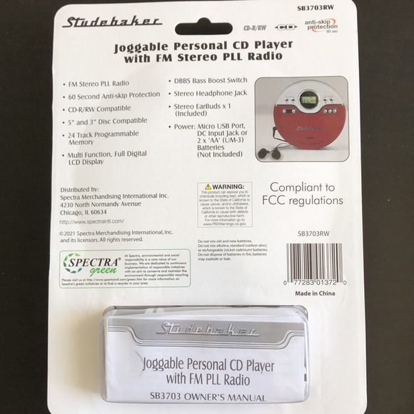 CD player Studebaker Personal CD Player FM Radio, 60 Second ASP Earbuds (SB3703) - Picture 3 of 4